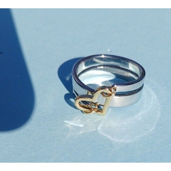 Silver Wrap Ring Gold Open Heart Size 7 Valentines - Picture 5 of 7